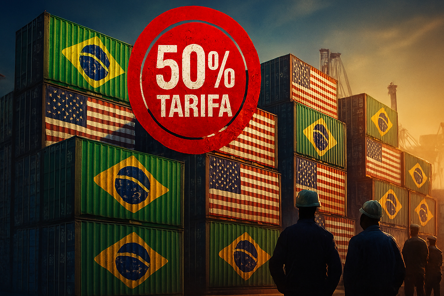 Tarifa de 50% imposta pelos EUA deixa indústria brasileira em alerta, CNI calcula risco de 100 mil empregos perdidos e queda de 0,2 ponto no PIB, enquanto presidente declara que “o Brasil não se humilha”