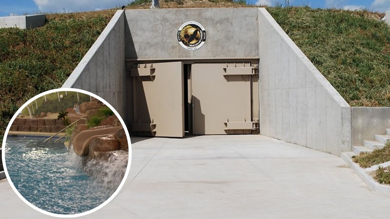 Antigo silo de míssil nuclear à prova de bombas vira mansão subterrânea de luxo, com 15 andares, piscina, janelas virtuais e as portas de aço originais de 3 toneladas