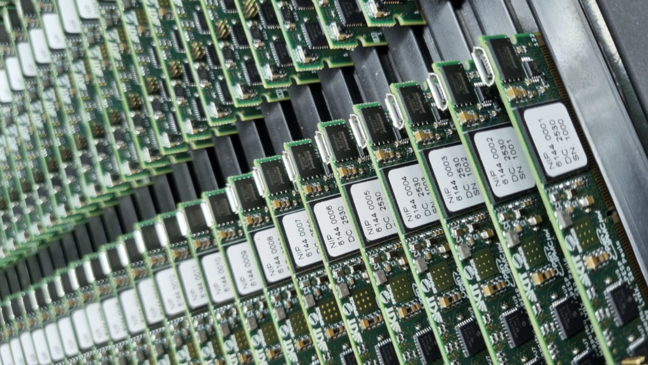 Primer lote de placas OpenIPMC: versión abierta del IPMC, desarrollada en Brasil por el SPRACE en colaboración con la empresa Lynx. A diferencia de las soluciones propietarias, permite que los investigadores accedan, modifiquen y adapten libremente hardware, firmware y software, acelerando la innovación científica y tecnológica (foto: Cern/divulgación) Leyenda: Agencia Fapesp