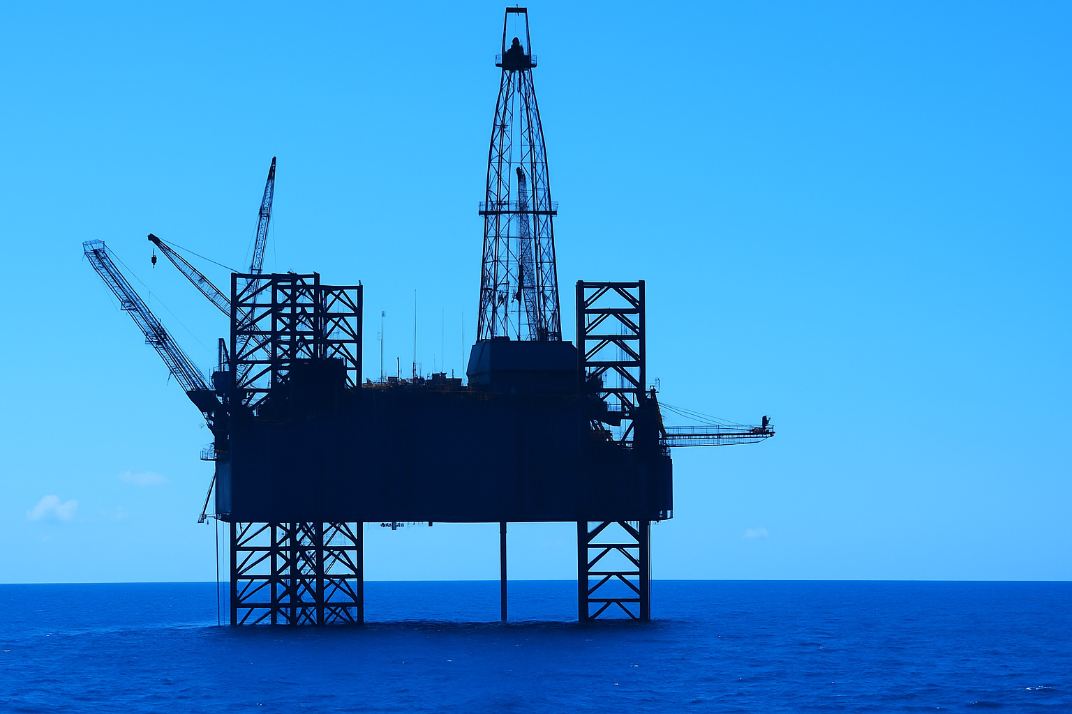 Plataforma de petróleo em operação no mar durante o dia ensolarado