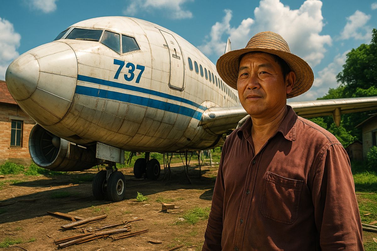 Um fazendeiro chinês transformou sucata em uma réplica funcional de Boeing 737 que virou restaurante temático, prova de que paixão cria o impossível.