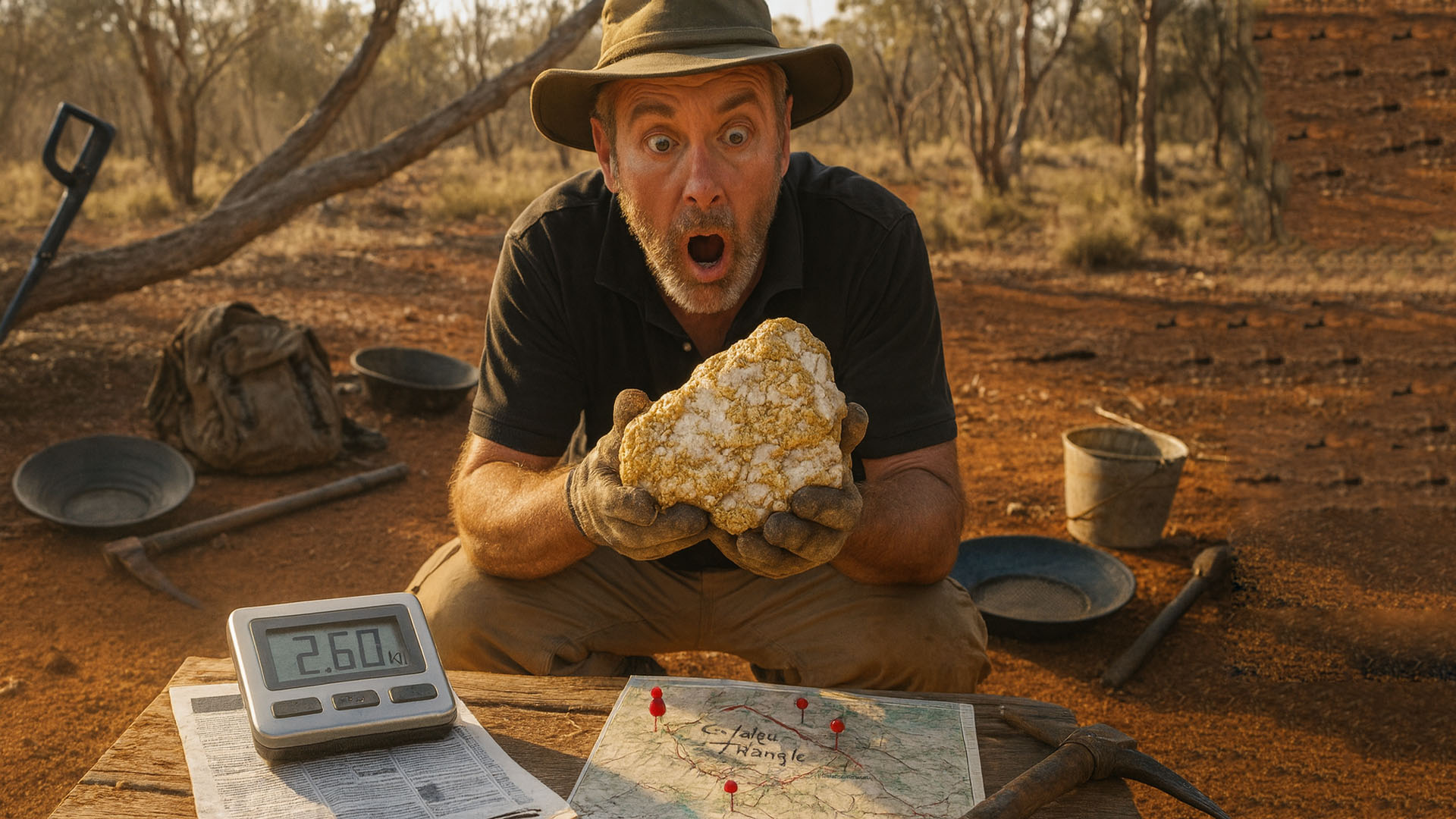 Garimpeiro amador encontra sozinho pedra de ouro de 2,6 kg avaliada em aproximadamente R$ 850 mil no Triângulo Dourado da Austrália