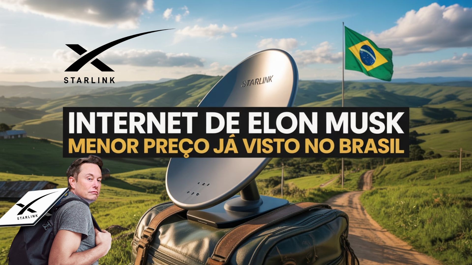 Starlink reduz preço da antena Mini para R$ 799 e oferece plano residencial por R$ 164. Internet via satélite chega a áreas rurais.