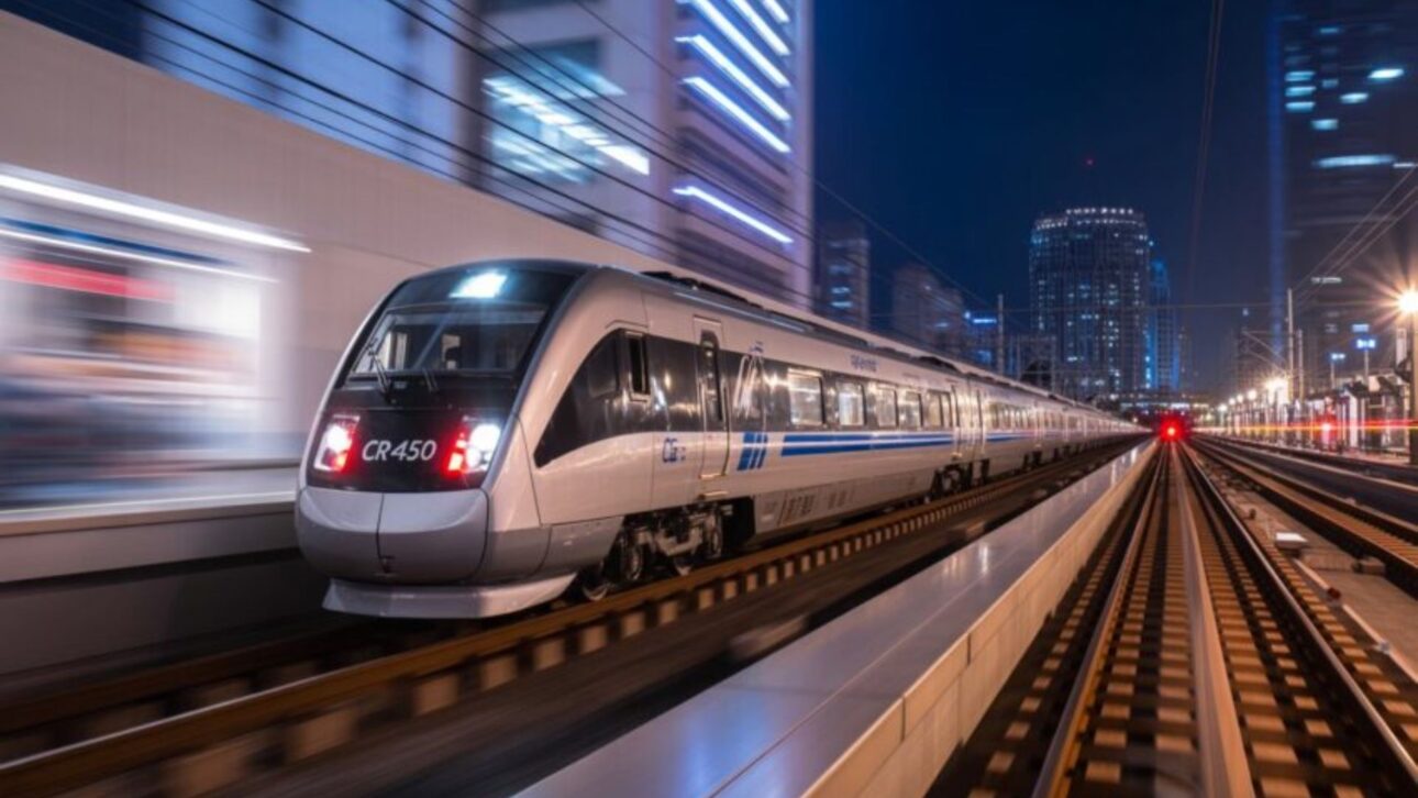 Prototipo CR450 en pruebas operativas en el tramo Wuhan–Yichang, con enfoque en aceleración rápida y eficiencia energética en transporte ferroviario de alta velocidad. (Imagen: Xinhua)