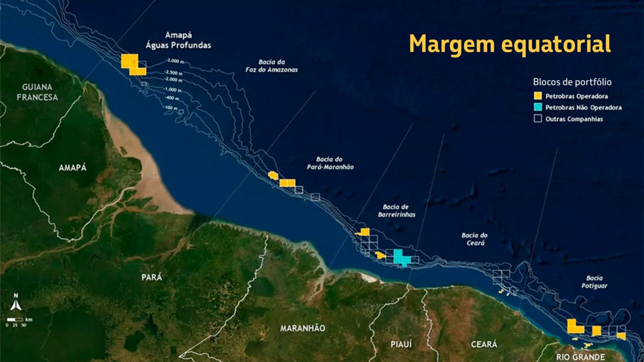Mapa de la región de la Margen Ecuatorial frente a la costa de Amapá mostrando bloques de exploración petrolera. (Imagen: divulgación Petrobras)