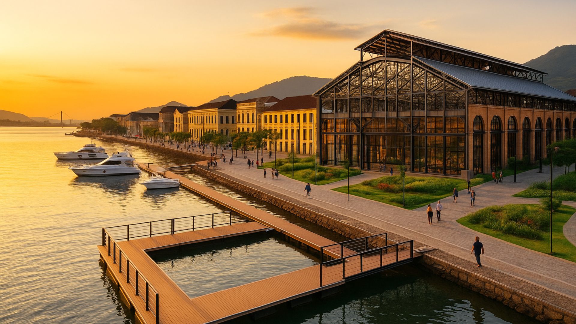 Parque Valongo, em Santos, recebe prêmio nacional por revitalizar área portuária com lazer, turismo e integração entre cidade e mar. (Imagem: ilustração)