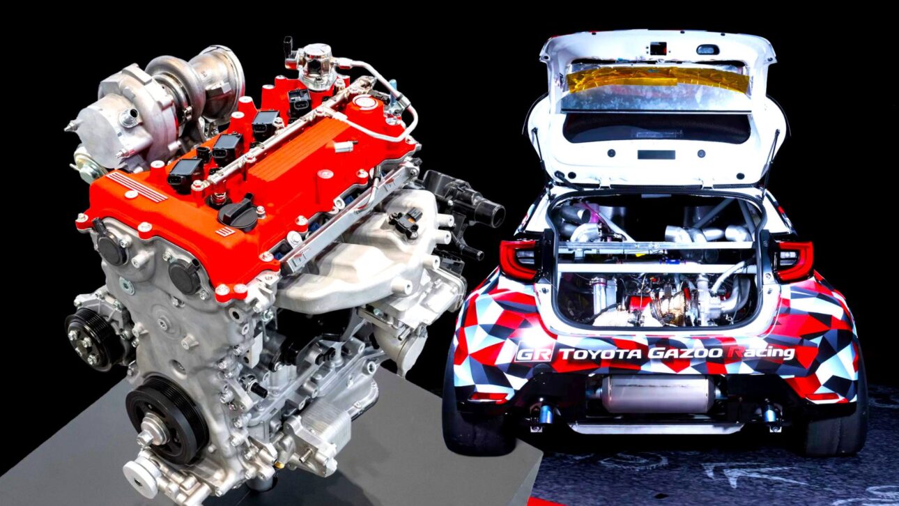 Motor Toyota G20E 2.0 litros turbo exhibido oficialmente en bancada de testes com foco em mais de 400 cv.” (Imagem: Toyota Motor Corporation)
