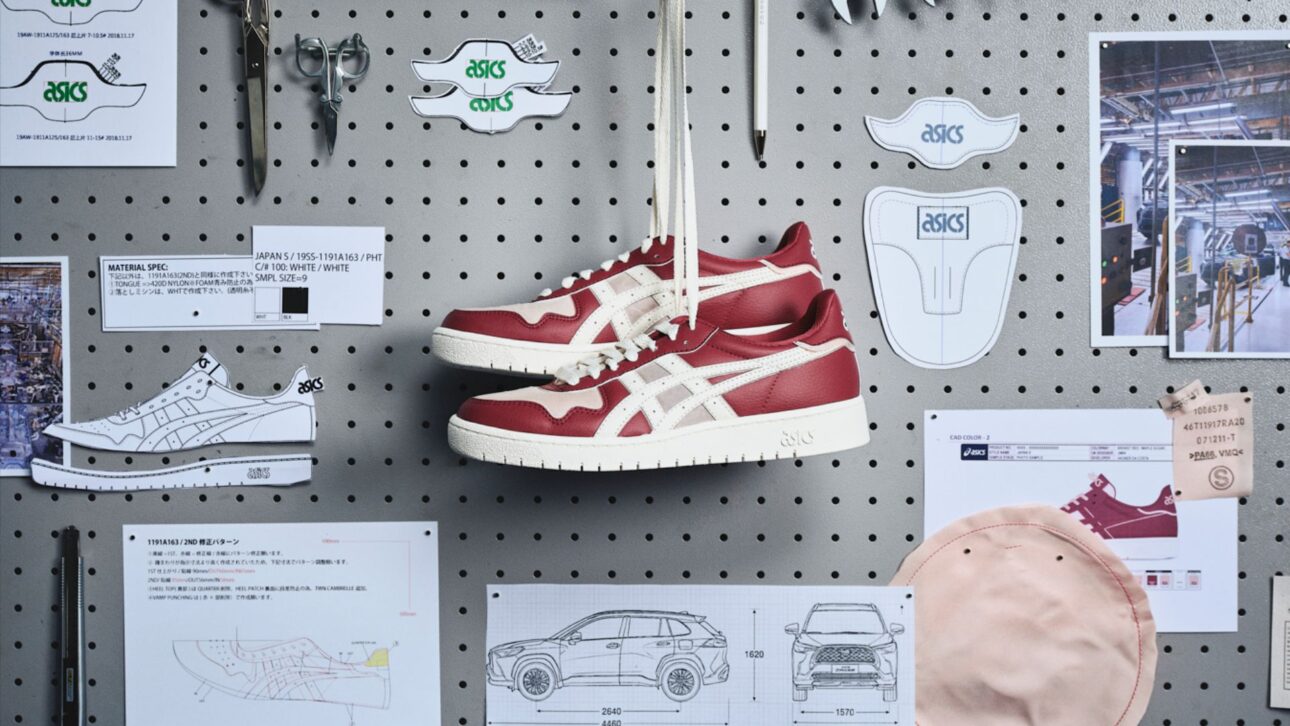 Zapatilla ASICS Japan S Airbag trae 25% de tela reutilizada de airbags de Toyota en diseño retro. Edición limitada en Brasil.
