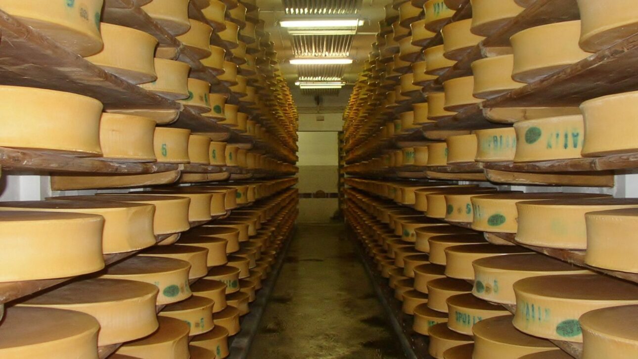 pilas de bloques de queso estocados en antiguas minas de caliza como parte de stock alimentario estratégico de EE. UU. (Imagen: Brown Political Review)