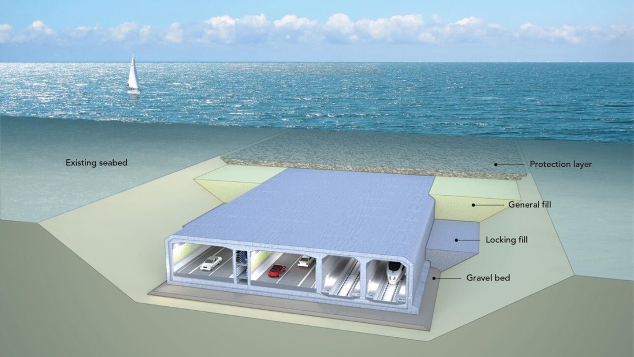 Obras de dragado e instalación en el lecho del Mar Báltico para el túnel inmerso de 18 km entre Dinamarca y Alemania, en el proyecto Fehmarnbelt. (Imagen: Femern A/S)