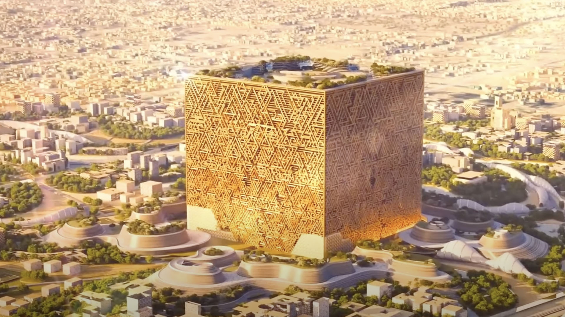 Prédio cúbico, em construção, impressiona com 400 m de cada lado, 400 m de altura e fundação equivalente a cerca de 4.000 piscinas olímpicas