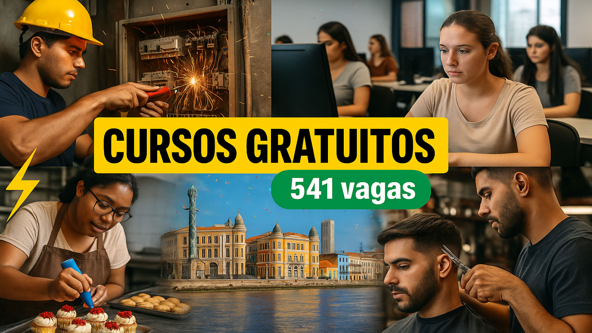 Prefeitura abre 541 vagas gratuitas de cursos em eletricista de manutenção, Informática, corte de cabelo e visagismo, confeitaria e receitas natalinas entre outros em Recife