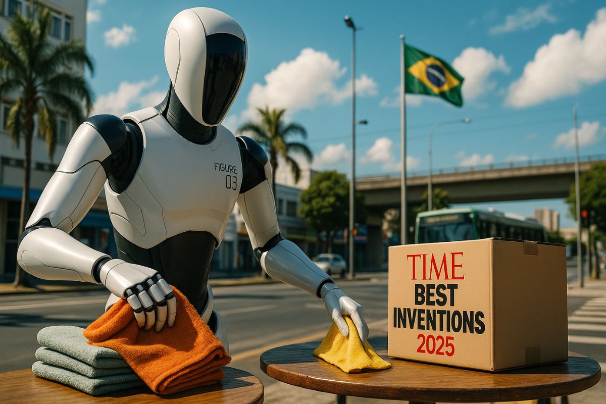 O robô humanoide Figure 03, movido por inteligência artificial, executa tarefas domésticas com autonomia e está entre as invenções de 2025 da Time.