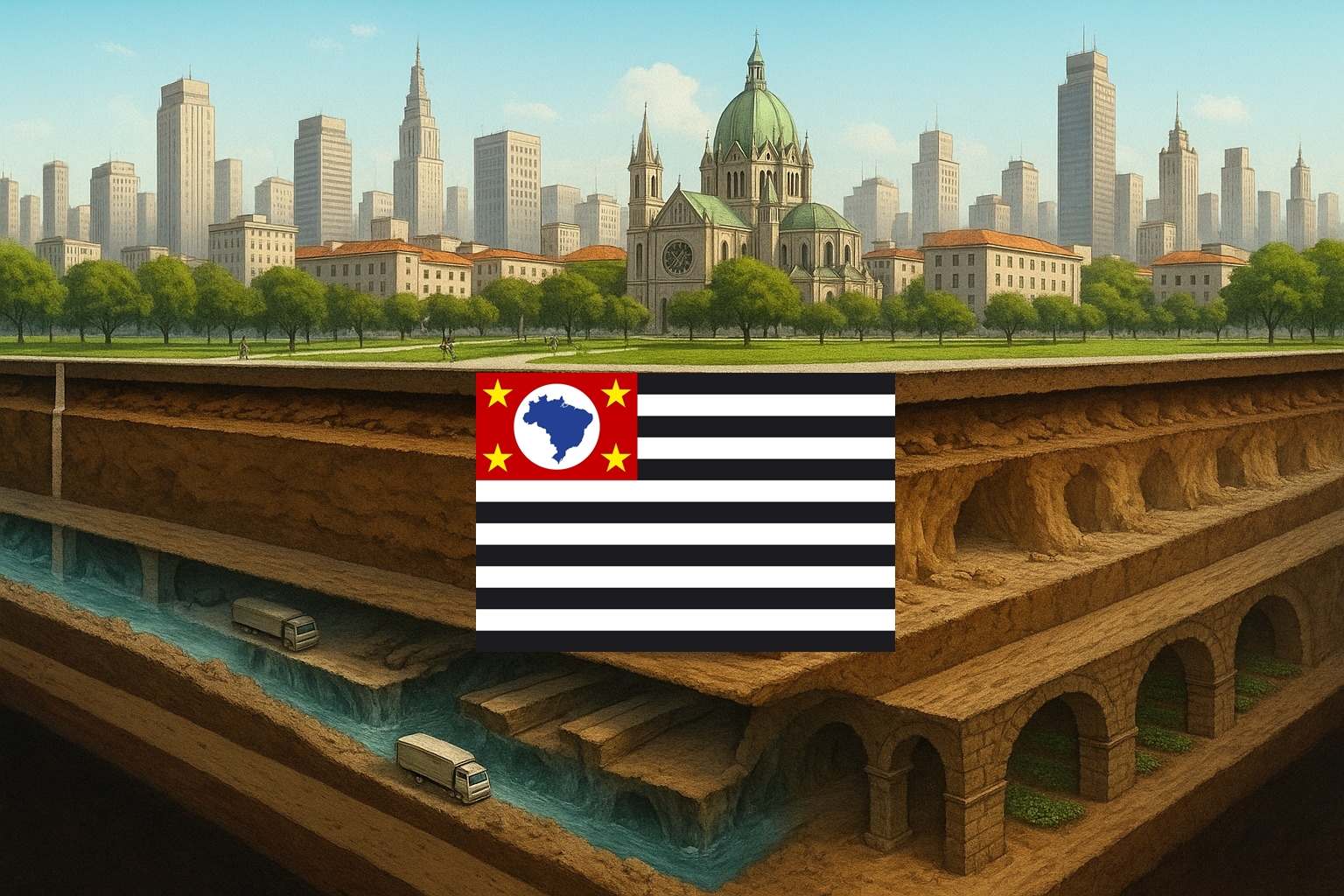 Sob o asfalto de São Paulo, túneis, rios soterrados e criptas imperiais revelam uma cidade invisível que funciona até 40 metros abaixo dos nossos pés.