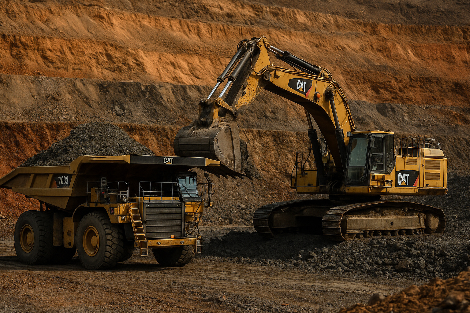 Escavadeira e caminhão de grande porte operando em mina de níquel no Brasil, representando a venda das operações da Anglo American à estatal chinesa MMG.