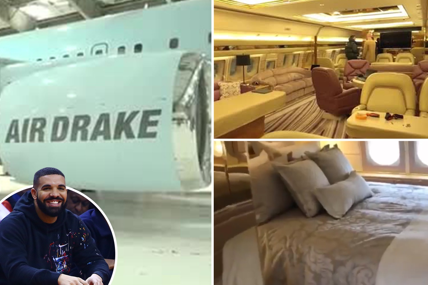 O Boeing 767 do rapper Drake, reformado por Virgil Abloh e avaliado em US$ 185 milhões, possui suítes, carpete e interiores dourados