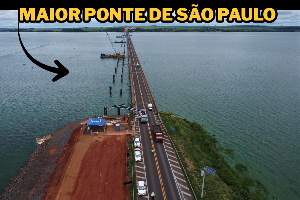 A maior ponte do estado de SP, a Ponte do Pongaí, ergue 2,4 km de concreto e aço sobre o rio Tietê, ligando Novo Horizonte ao desenvolvimento regional.