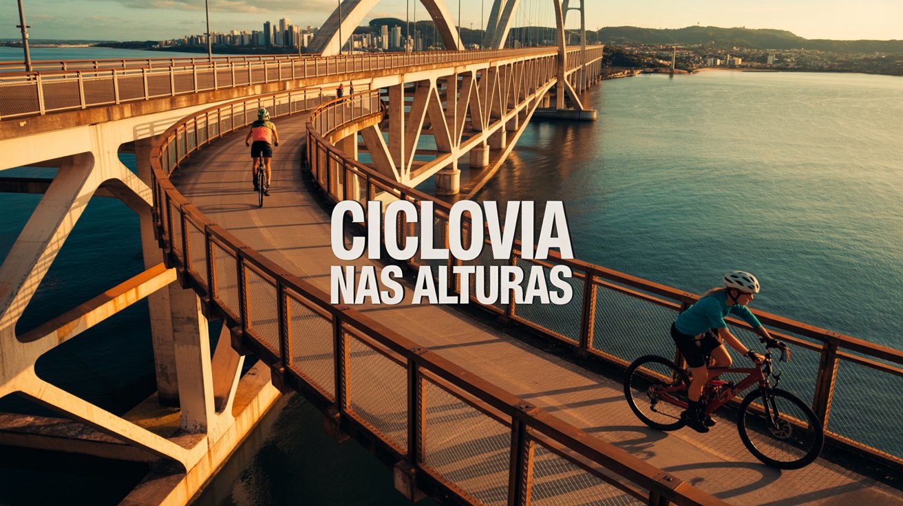 Ciclovia suspensa da Terceira Ponte liga Vitória e Vila Velha com 3,5 km, mirante urbano e estrutura metálica a 70 metros sobre o mar.