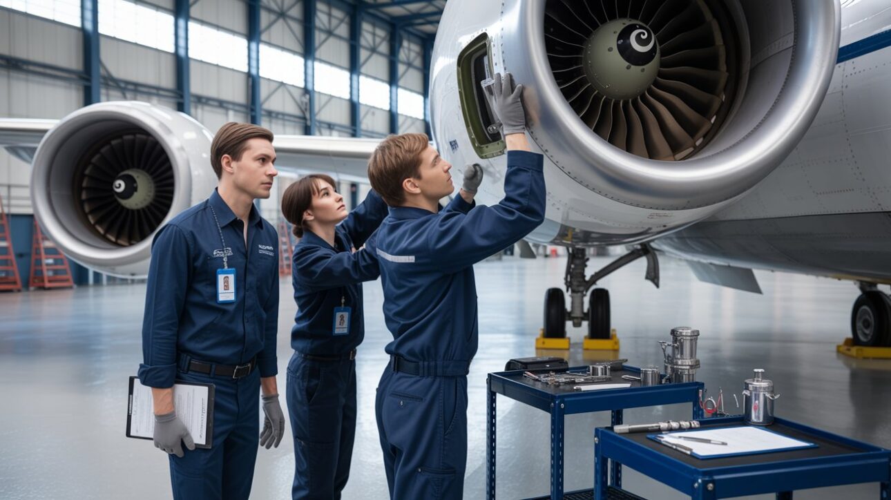 Participantes de las formaciones en operación aeroportuaria y atención al pasajero estudian prácticas de coordinación en suelo, seguridad de pista y calidad en el servicio al cliente. (Imagen: ilustración generada por IA)