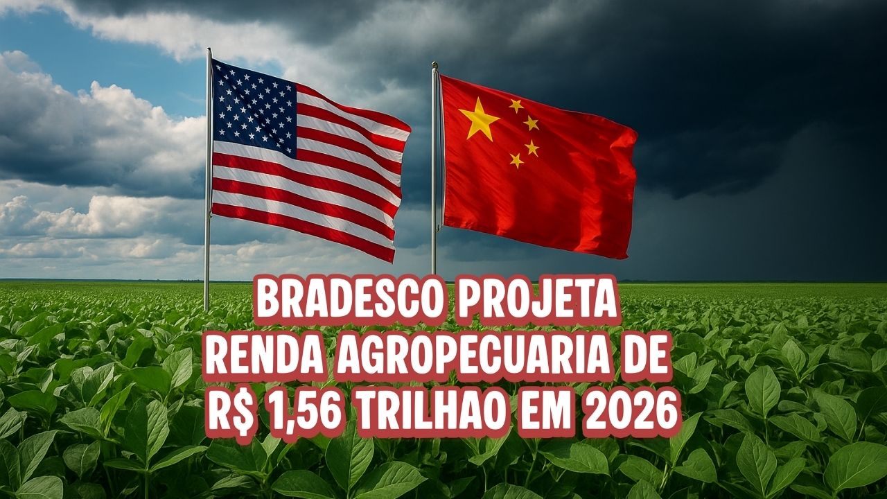 Bradesco projeta renda agropecuária de R$ 1,56 trilhão em 2026, mas riscos como acordo entre EUA e China e La Niña podem impactar o setor.