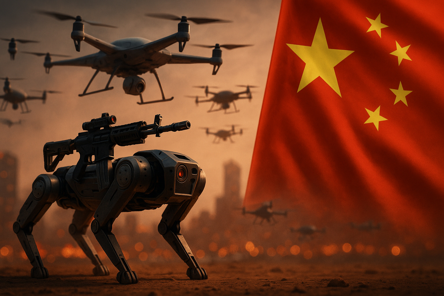 China avança com IA e tecnologia de guerra: cães-robôs e enxames de drones desafiam os EUA no mundo militar