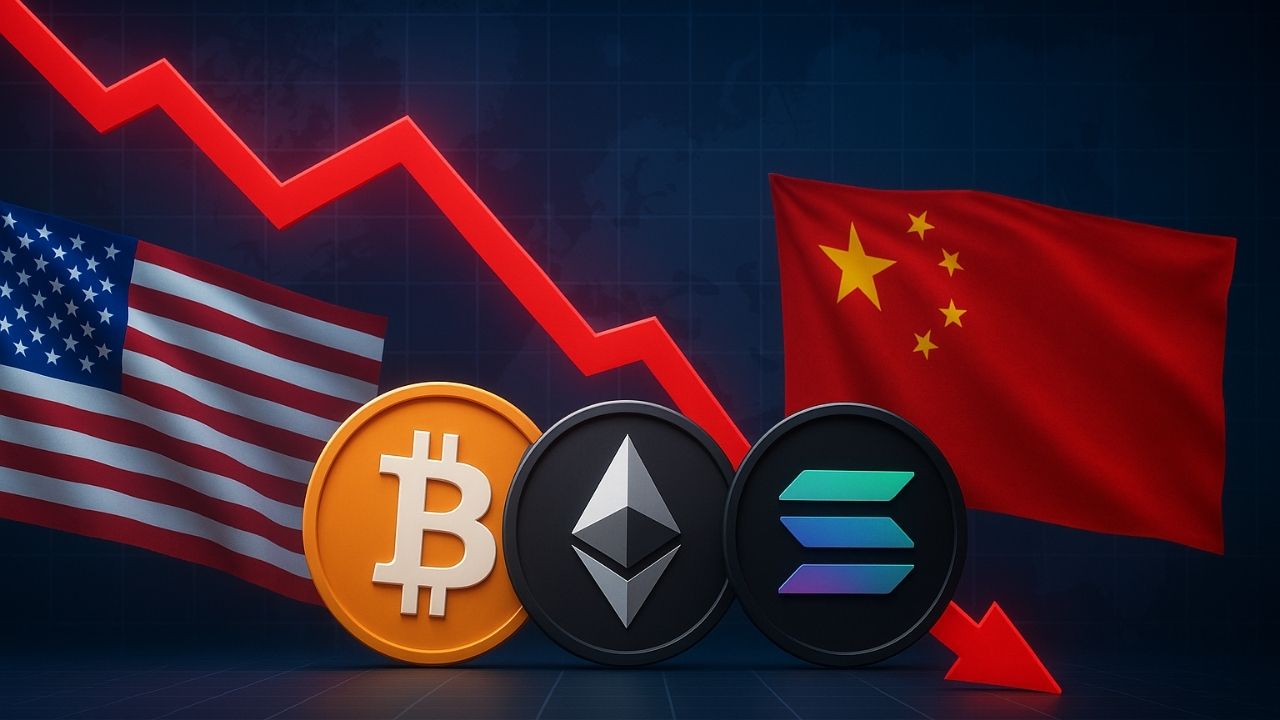 Tarifas dos EUA contra a China causam queda de US$ 18 bi em criptomoedas e elevam tensões sobre terras raras.