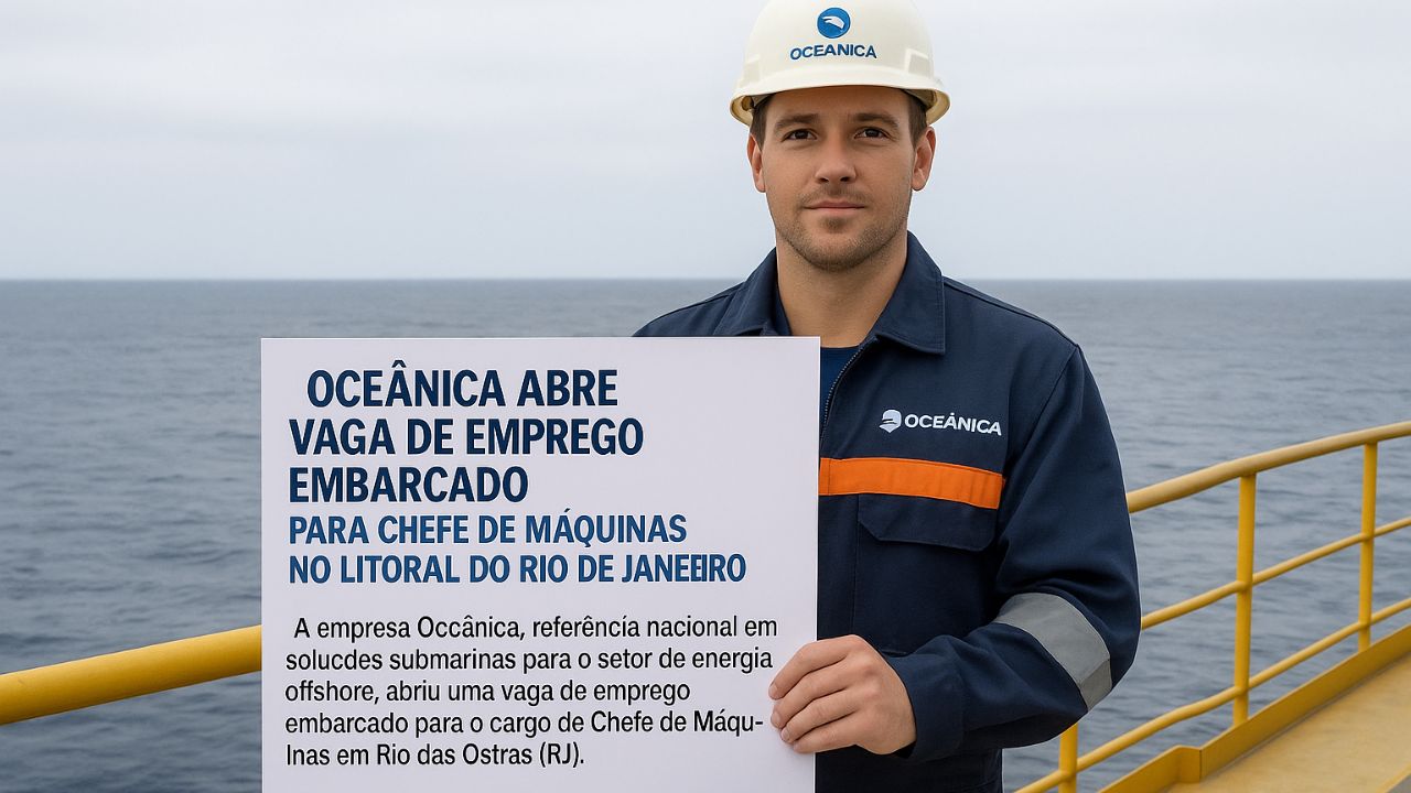 Oceânica abre vaga de emprego embarcado para Chefe de Máquinas em Rio das Ostras (RJ), com benefícios e oportunidade offshore.