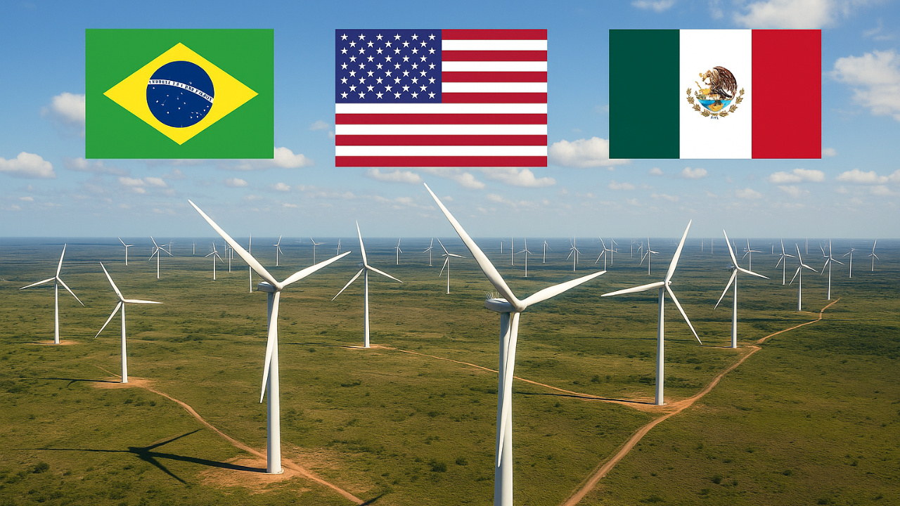Brasil, Estados Unidos e México consolidam posição de liderança na produção de energia eólica nas Américas, com expansão de 12% na capacidade instalada e projeção de crescimento contínuo até 2023, segundo o Conselho Global de Energia Eólica (GWEC).