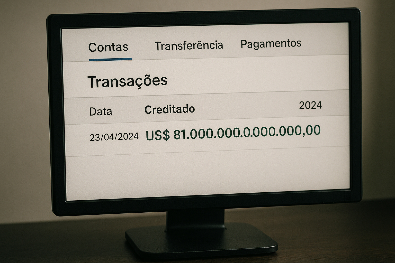Erro bancário mostra saldo de US$ 81 trilhões creditados por engano em conta de cliente em 2024.