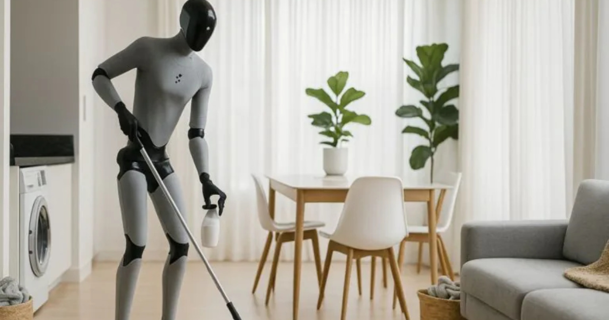 Robot humanoide Figure 03 dobla ropa, limpia superficies y puede cambiar el trabajo doméstico con inteligencia artificial avanzada.