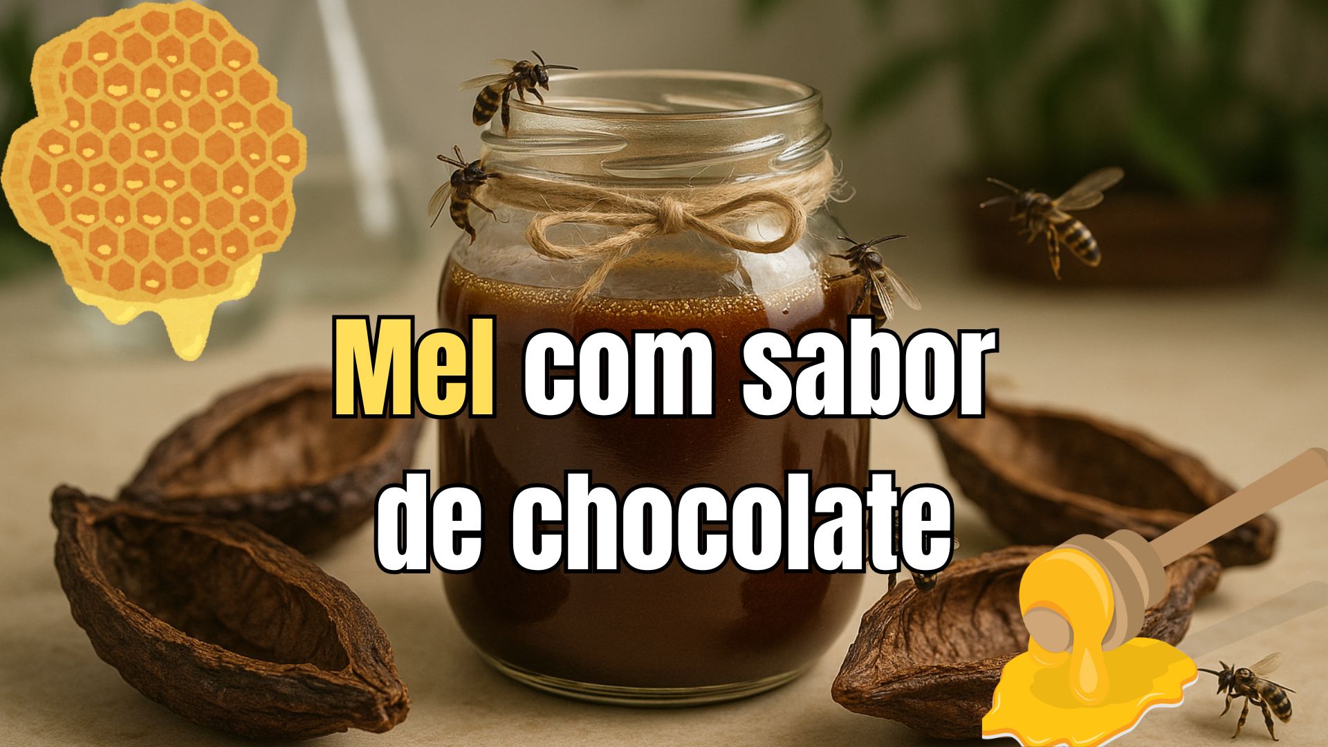 Mel com sabor de chocolate desenvolvido pela Unicamp a partir de casca de cacau e abelhas nativas.