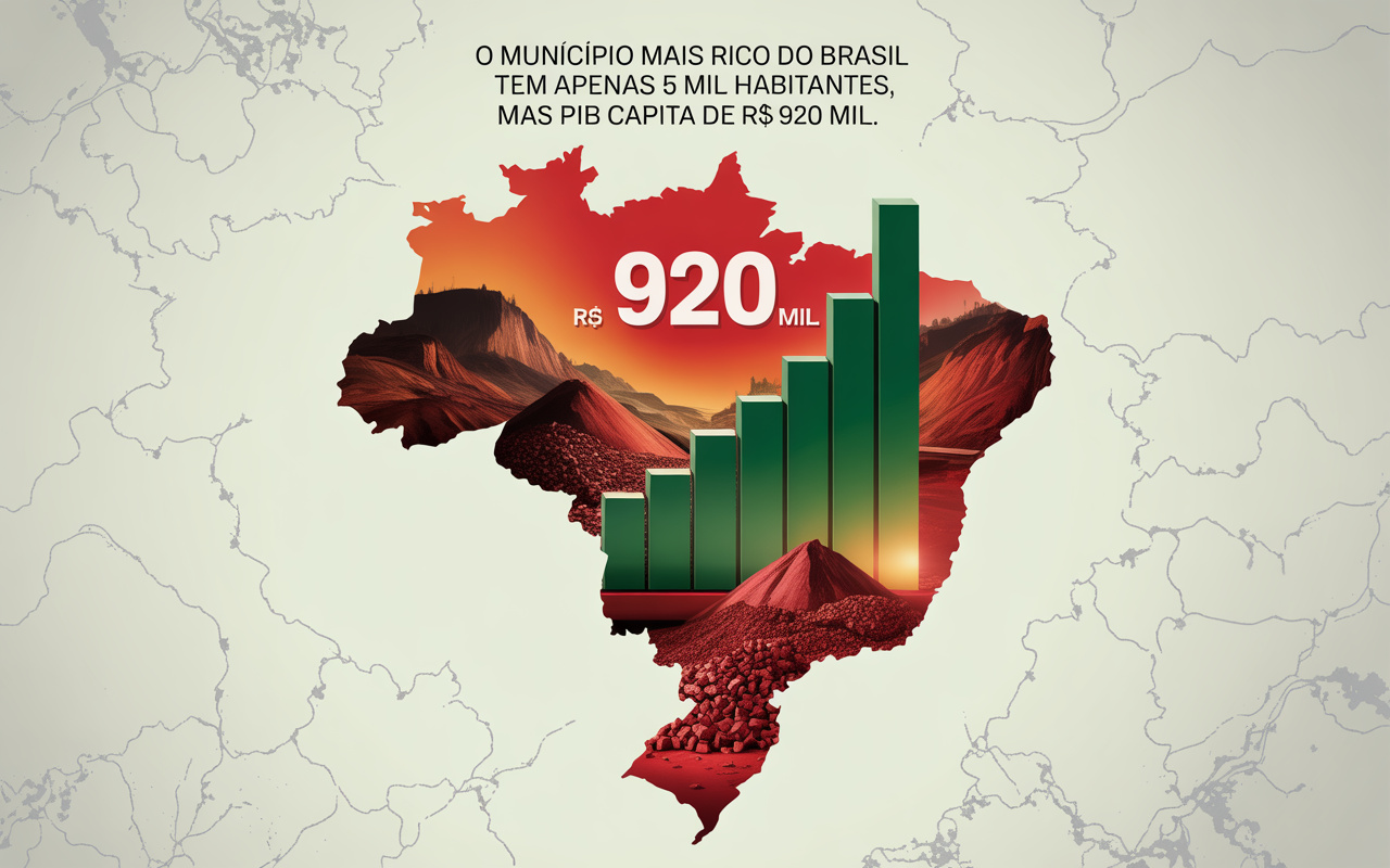 O município mais rico do Brasil tem apenas 5 mil habitantes, mas PIB per capita de R$ 920 mil graças ao minério de ferro, superando países inteiros em renda