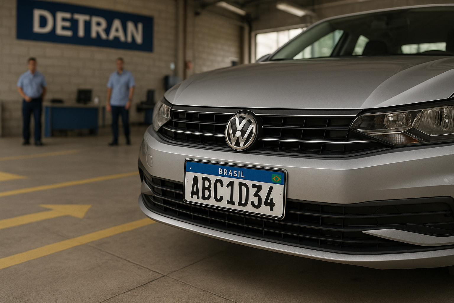 carro com a nova Placa Mercosul e QR Code em via urbana de São Paulo.