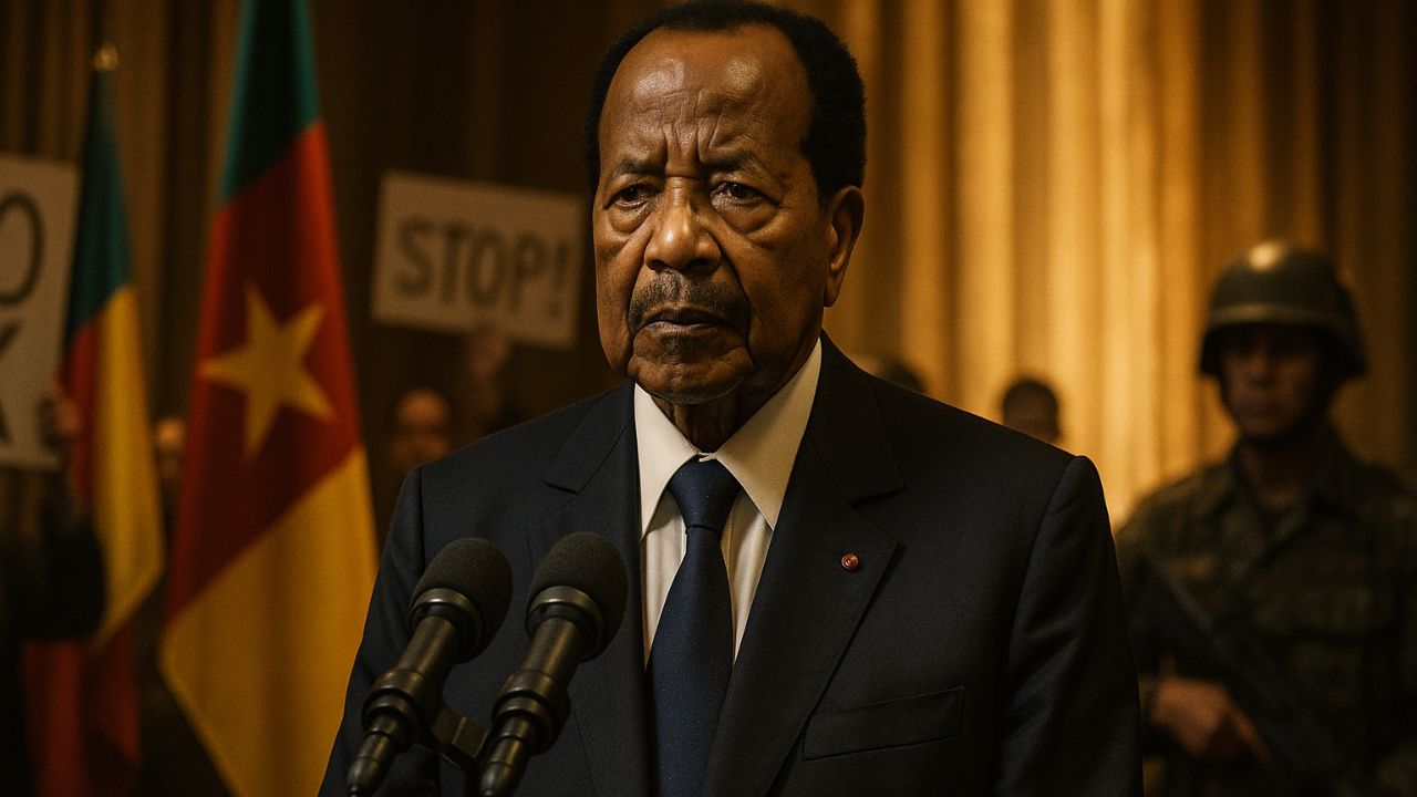 Aos 92 anos, Paul Biya é reeleito presidente de Camarões pela oitava vez, com 53,66% dos votos, em meio a protestos e denúncias.