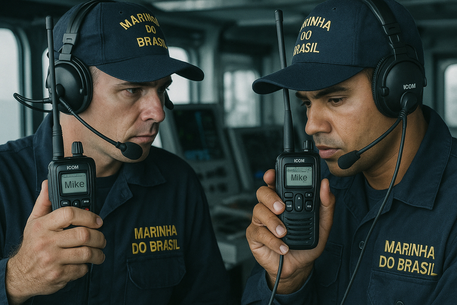 Transceptor VHF IC-M25 sem homologação da Anatel inspecionado por técnico da Marinha no Amorim do Valle.