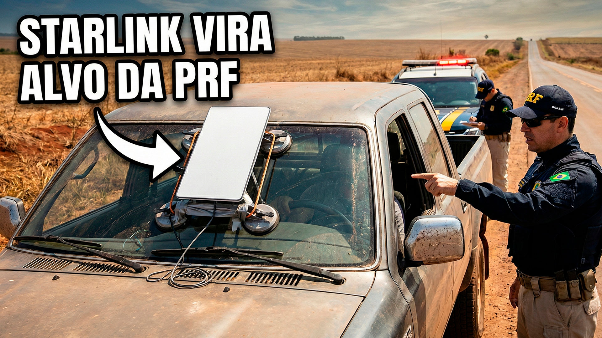 Antena Starlink de Elon Musk vira alvo da PRF e mais de 33 mil multas já foram aplicadas por conta de obstrução da visibilidade da visibilidade do motoristas em todo o Brasil