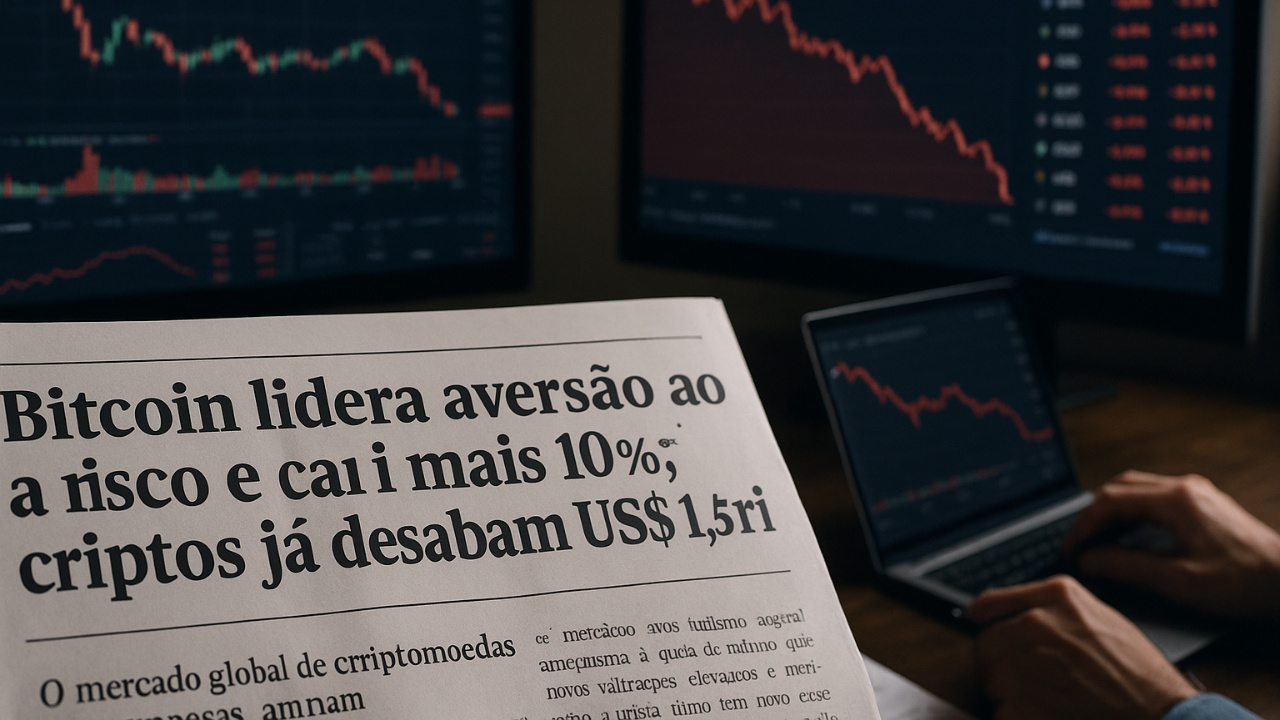 Bitcoin lidera aversão ao risco e cai mais 10%; criptos já desabam US$ 1,5 tri em um dos piores dias do mercado desde FTX.