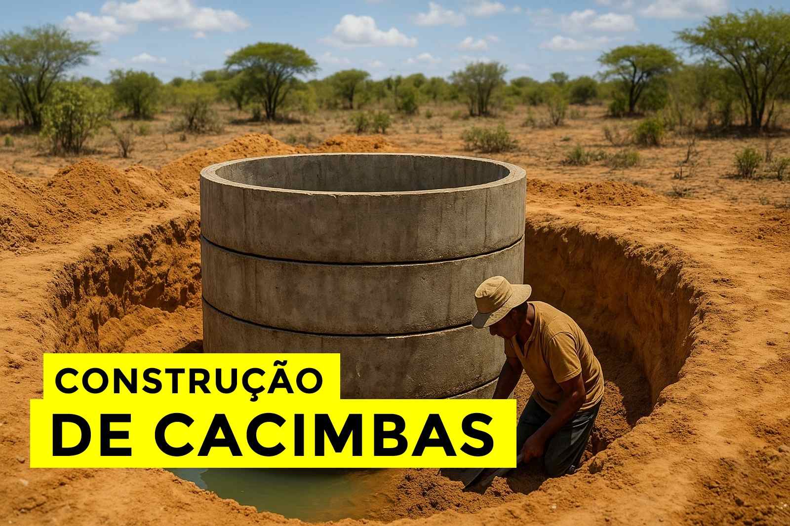 Técnica do poço que afunda sozinho explica a eficiência das cacimbas nordestinas, mostrando rapidez, anéis gigantes e escavação segura