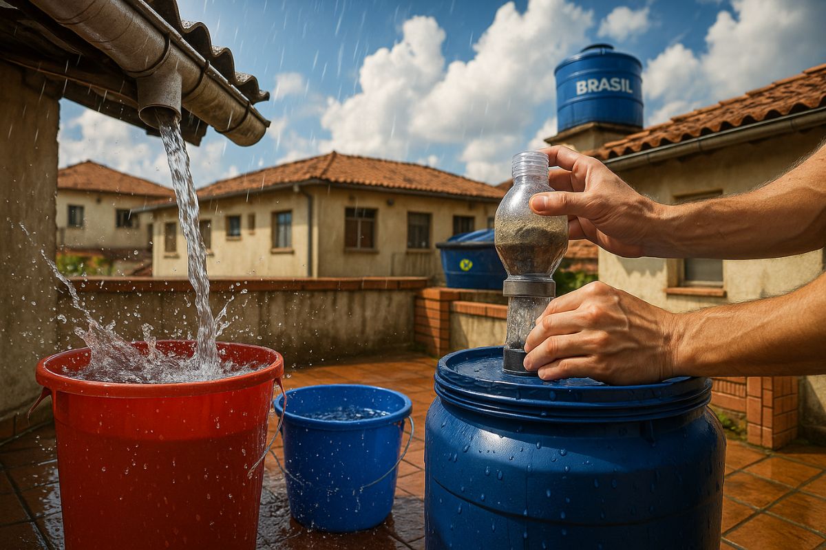 Use água da chuva com sistema de captação e reaproveitamento da água para reduzir a conta de água em casa com captação de chuva simples e segura.