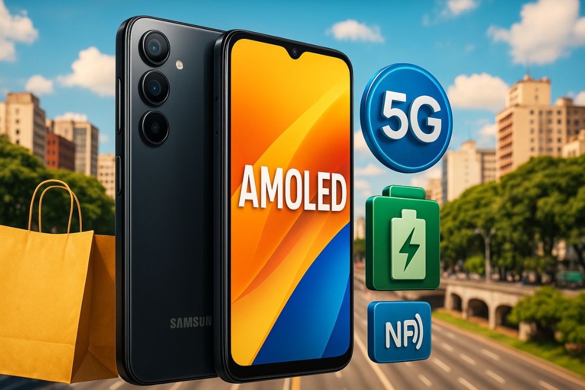 O celular popular Samsung Galaxy A16 5G entrega tela Super AMOLED gigante, bateria de 5.000 mAh, NFC e 5G por menos de R$ 1.000 nas ofertas de novembro.
