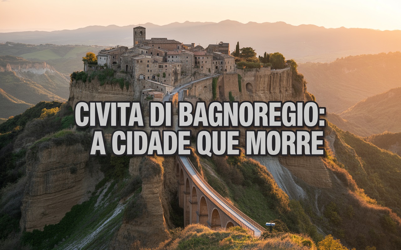 Suspensa sobre um penhasco de 443 metros e acessível apenas por uma ponte pedonal de 300 metros construída nos anos 1960, a vila italiana de Civita di Bagnoregio resiste à erosão e mantém viva “a cidade que morre”