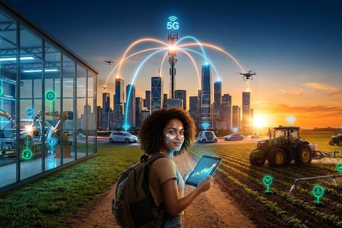 Carreira em IoT cresce com 5G avançado, salários em IoT altos e demanda por Engenheiro de IoT em fábricas e cidades inteligentes até 2030.