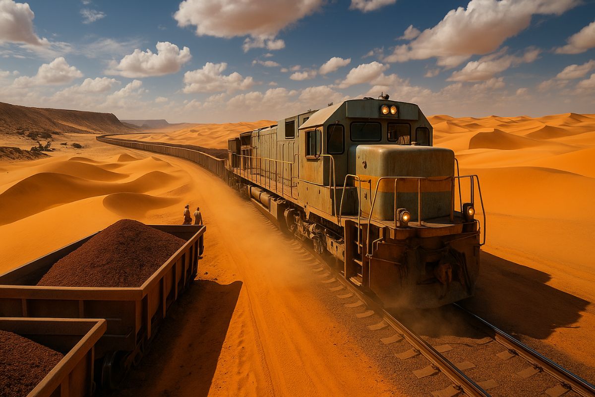 No deserto da Mauritânia, um trem de 2,5 km cruza o Saara por uma ferrovia única, enfrentando calor extremo e areia em uma das operações mais duras do mundo.