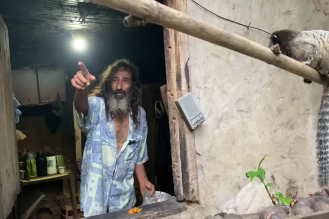Aislado en el campo en Minas, vive entre monos en la ventana, perros que toman café, una antigua cascabel en el baño y el bosque que elige preservar todos los días