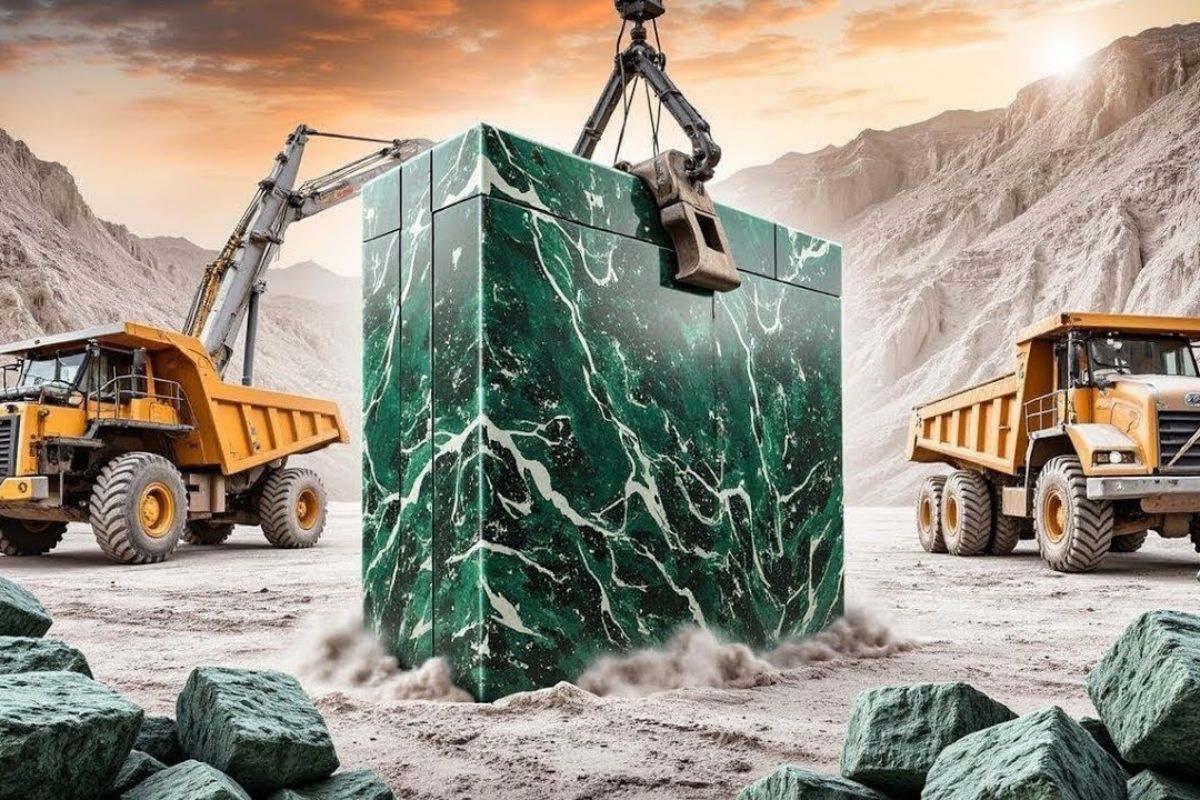 Descubra como máquinas gigantes transformam montanhas de mármore em riqueza, com pedreiras de Carrara extraindo blocos colossais em um processo de extração brutal e milionário