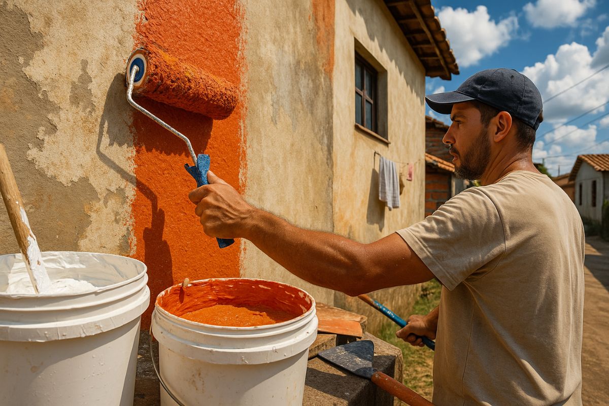 Um pintor ensina a técnica que substitui tinta com massa corrida, pigmento e rolo de textura, deixando a parede pronta, decorativa e econômica.