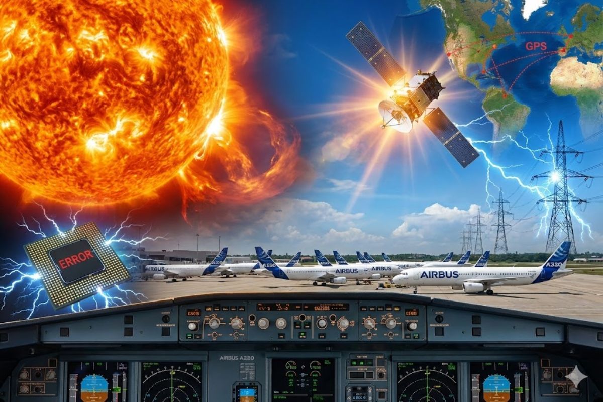 Airbus A320 parado por tempestade solar revela como satélites Starlink, redes elétricas e até o clima espacial dependem de chips vulneráveis.