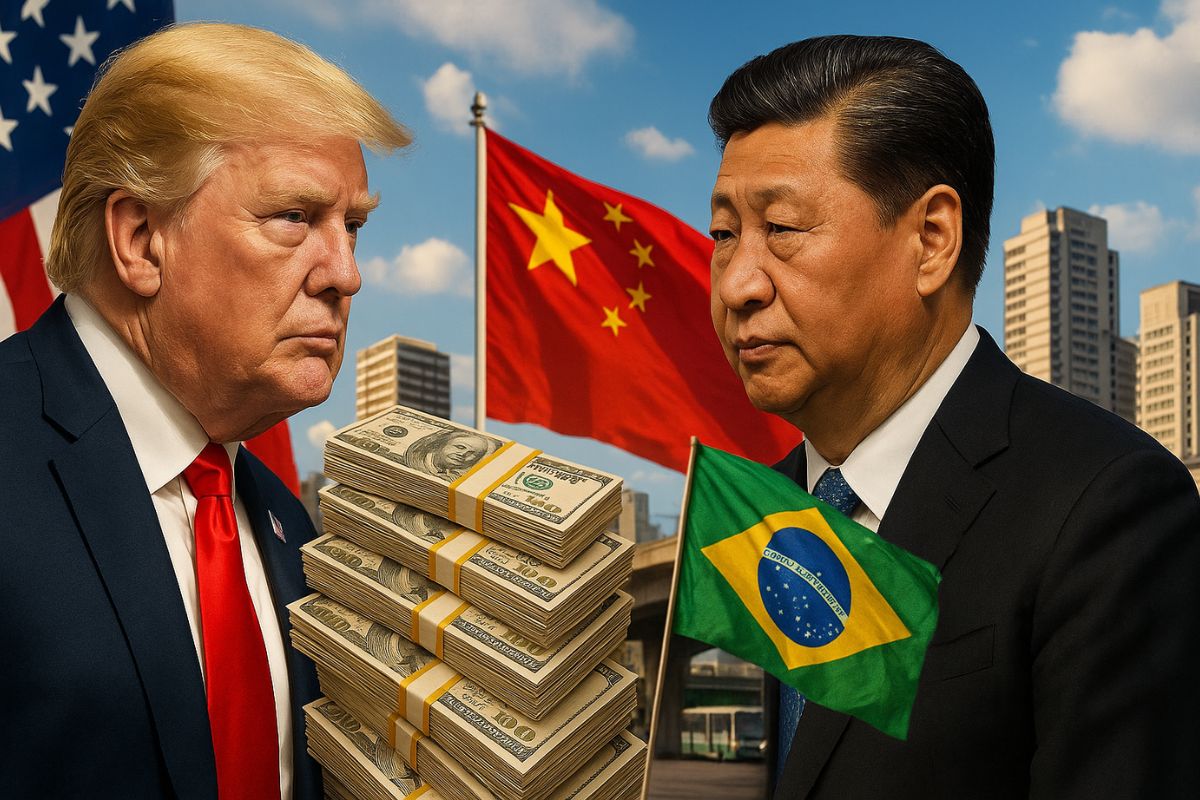 Donald Trump e Xi Jinping durante reunião que reduziu as tarifas de importação entre EUA e China, em contraste com o Brasil