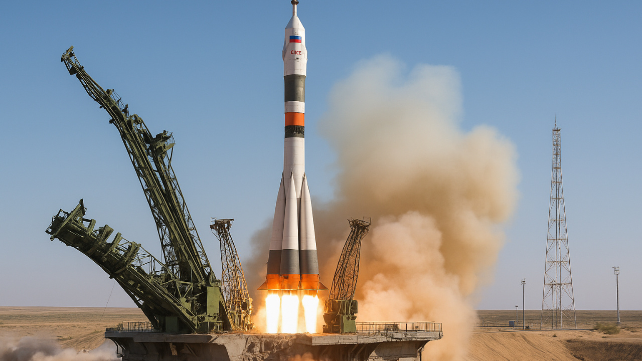 Analistas alertam que a plataforma de lançamento danificada enquanto foguete russo decola para a estação espacial.