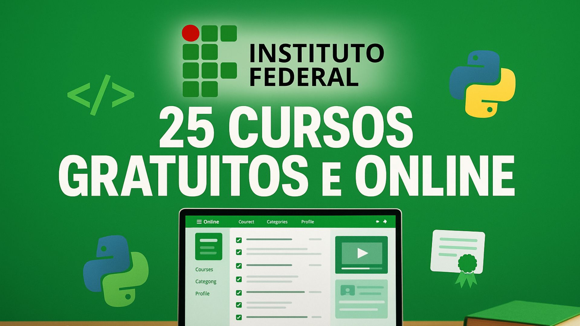 O IF Goiano abriu inscrições para 25 cursos 100% gratuitos e online, com certificado. Há opções em Python, HTML, Libras e muito mais.